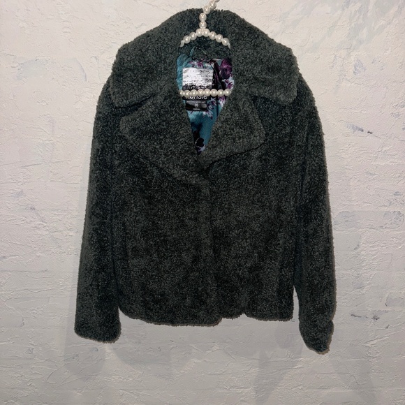 Kensie Faux Shearling Moto Teddy Jacket Sage Forest Green Sz Med Snap Closure - Picture 2 of 11